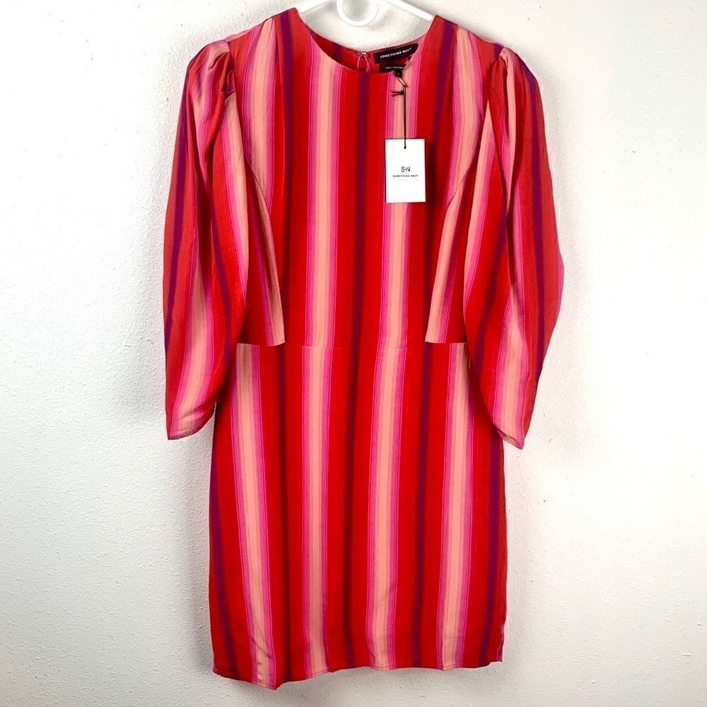 NWT Something Navy Red Goji Bold Stripe Mini Dress